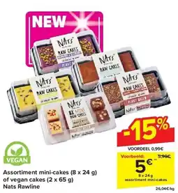 Carrefour Assortiment mini-cakes (8 x 24 g) of vegan cakes (2 x 65 g) Nats Rawline aanbieding