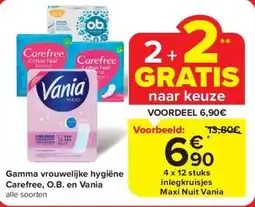 Carrefour Gamma vrouwelijke hygiëne Carefree, O.B. en Vania aanbieding