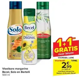 Carrefour Vloeibare margarine Becel, Solo en Bertolli aanbieding
