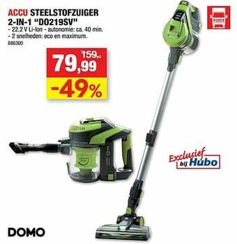Hubo Domo elektro accu steelstofzuiger 2-in-1 do219sv aanbieding