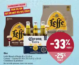 Delhaize Leffe Blond of Bruin 8 x 33 cl of Corona Corona 0% 6 x 33 cl of 12 x 33 cl Bier aanbieding