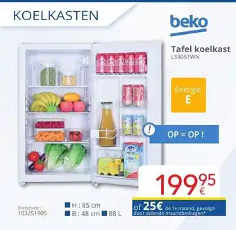 Eldi Beko Tafel koelkast LS9051WN H85cm B48cm 88L aanbieding