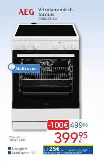 Eldi AEG Vitrokeramisch fornuis CCB6200ABW 73L aanbieding
