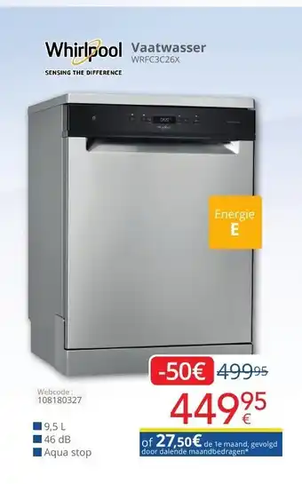 Eldi Whirlpool Vaatwasser WRFC3C26X 9.5L 46dB aanbieding
