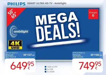 Eldi Philips smart ultra hd-tv-Ambilight 50"/127 cm 50PUS7956/12 aanbieding