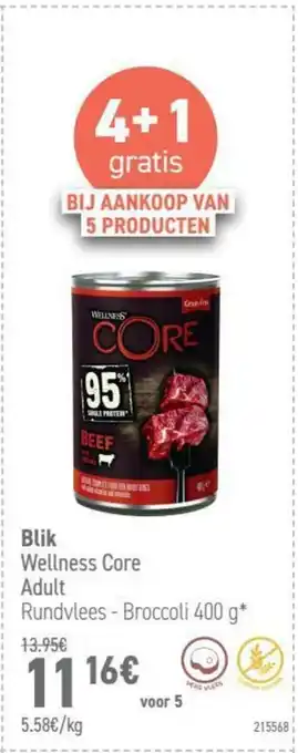 Tom&Co Blik Wellness Core Adult Rundvlees - Broccoli 400g aanbieding