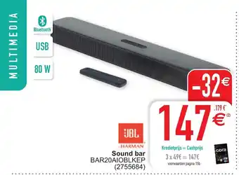 Cora JBL Harman Sound bar BAR20AIOBLKEP aanbieding