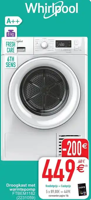 Cora Whirlpool Droogkast met warmtepomp FTBEM1182 aanbieding