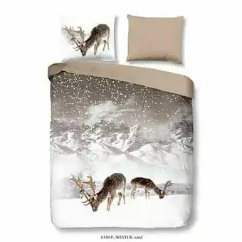 Leen Bakker Good Morning dekbedovertrek in flanel Winter - zandkleur - 240x200/220 cm - Leen Bakker aanbieding