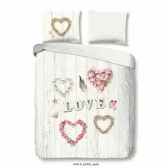 Leen Bakker Good Morning dekbedovertrek in flanel Love - veelkleurig - 240x200/220 cm - Leen Bakker aanbieding