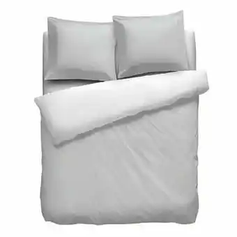 Leen Bakker Dekbedovertrek Royal Cotton Perkal - wit/grijs - 140x220 cm - Leen Bakker aanbieding