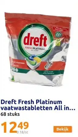 Action Dreft Fresh Platinum vaatwastabletten All in One aanbieding