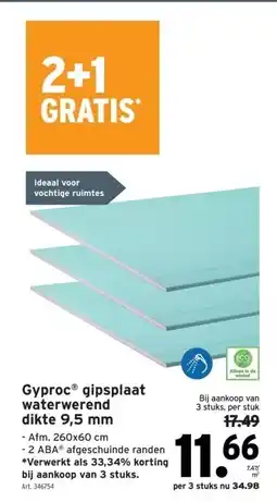 GAMMA Gyproc gipsplaat waterwerend dikte 9,5 mm aanbieding