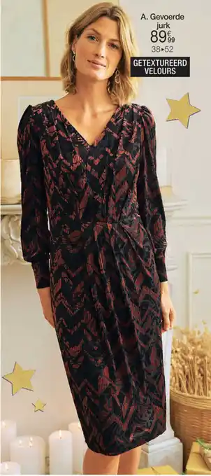 Damart Gevoerde jurk, getextureerd velours met plisse aanbieding