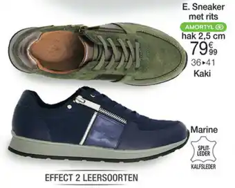 Sneaker met rits hak 2,5 cm kaki en marine