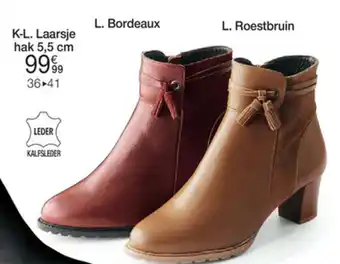 Damart Laarsje in kalfsleder met kwastjes bordeaux en roestbruin hak 5,5 cm aanbieding