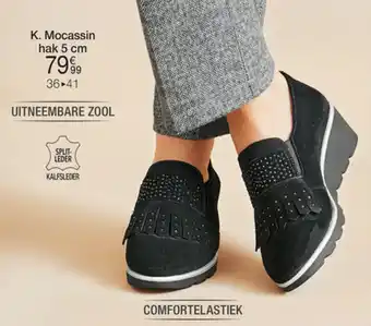 Damart Mocassin klafssplitleder met franjes zwart hak 5 cm aanbieding