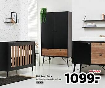 Baby-Dump Twf retro black ledikant, commode en kast aanbieding