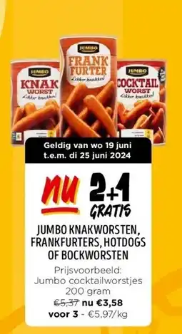 JUMBO KNAKWORSTEN, FRANKFURTERS, HOTDOGS OF BOCKWORSTEN