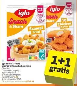 Albert Heijn Iglo Snack & Share scampi fritti en chicken sticks aanbieding