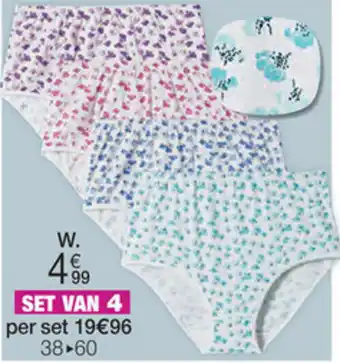 Set van 4 slips net bloekmenprint, zuiver kamkatoen