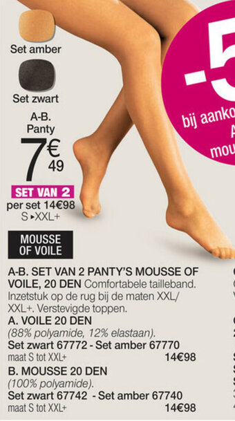 Damart Set van 2 panty's mousse of voile, 20 den aanbieding
