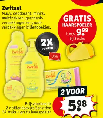 Kruidvat Zwitsal 2 x billendoekjes Sensitive aanbieding