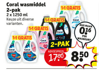 Kruidvat Coral wasmiddel 2-pak 2x1250ml aanbieding