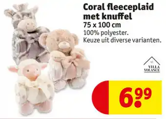 Kruidvat Coral fleeceplaid met knuffel 75x100cm aanbieding