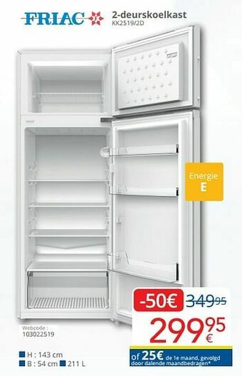 Eldi Friac 2-deurskoelkast kk2519-2d aanbieding