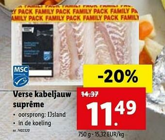 Lidl Verse kabeljauw suprême aanbieding