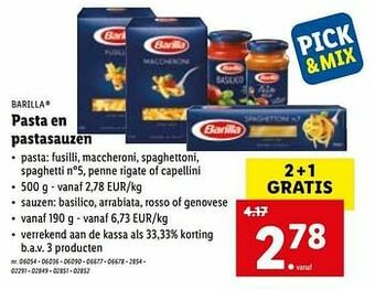 Lidl Pasta en pastasauzen aanbieding