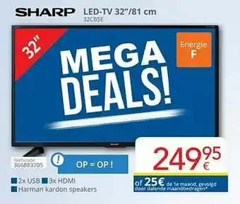 Eldi Sharp led-tv 32``-81 cm 32cb5e aanbieding