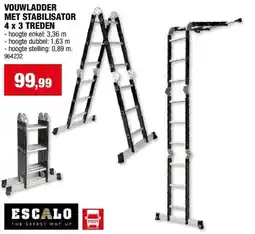 Hubo VOUWLADDER MET STABILISATOR 4 x 3 TREDEN aanbieding