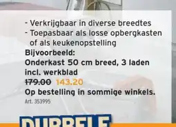 GAMMA Onderkast 50 cm breed, 3 laden incl. werkblad aanbieding