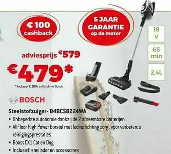 Exellent Bosch steelstofzuiger- b4bcs8224wa aanbieding