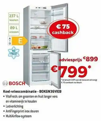 Exellent Bosch koel-vriescombinatie - bokgn36vieb aanbieding