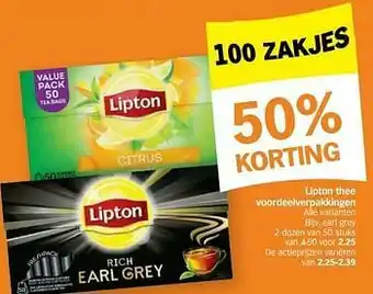 Albert Heijn Lipton thee voordeelverpakkingen earl grey aanbieding