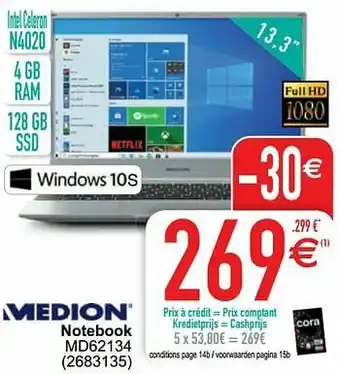 Cora Medion notebook md62134 aanbieding