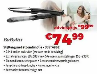 Exellent Babyliss stijltang met stoomfunctie - bsst496e aanbieding