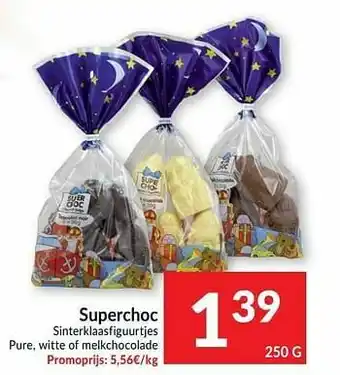 Superchoc sinterklaasfiguurtjes pure witte of melkchocolade