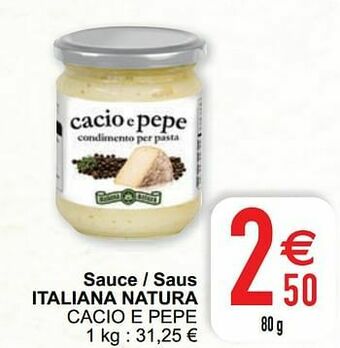 Cora Sauce - saus italiana natura cacio e pepe aanbieding