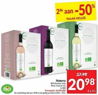 Intermarché Naterra bio spaanse wijn rosé rood of wit aanbieding