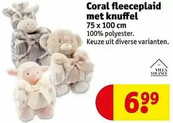 Kruidvat Coral fleeceplaid met knuffel aanbieding
