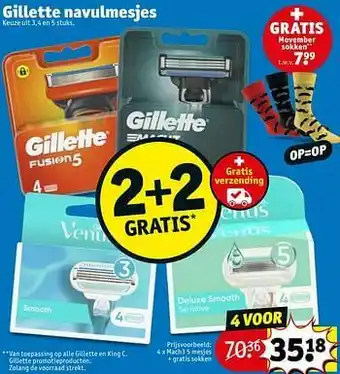 Kruidvat Gillette navulmesjes mach3 5 mesjes + gratis sokken aanbieding