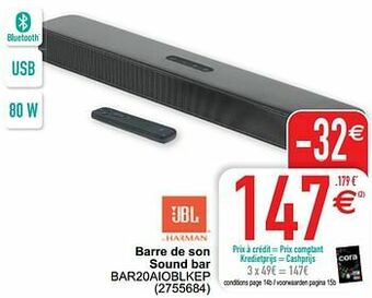 Cora Jbl barre de son sound bar bar20aioblkep aanbieding