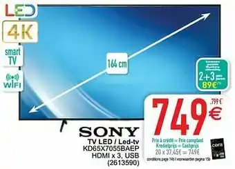 Cora Sony tv led - led-tv kd65x7055baep aanbieding