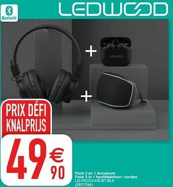 Cora Ledwood pack 3 en 1 écouteurs pack 3 in 1 hoofdtelefoon - oortjes ld-pack3-hs-bt-blk aanbieding