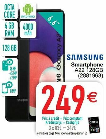 Cora Samsung smartphone a22 128gb aanbieding