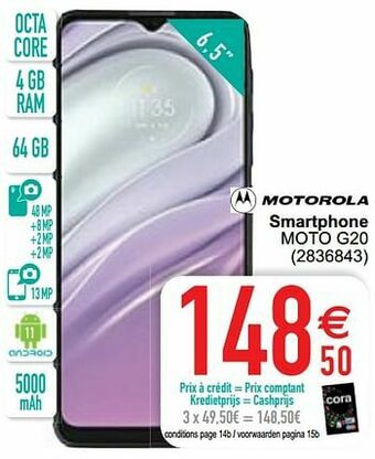 Cora Motorola smartphone moto g20 aanbieding